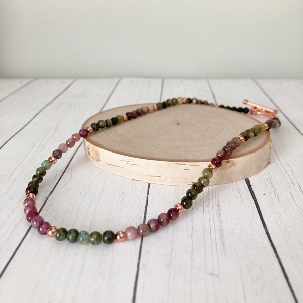 Master Healer Tourmaline Crystal Necklace Choker Delicate Minimalist Mini Gifts for Him Her Pink Green Black Blue Brown Yellow 16.5”