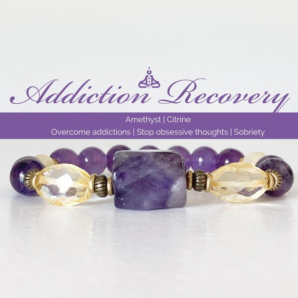 Addiction Recovery Crystals Sobriety Bracelet Healing Amethyst Gifts for Her Him