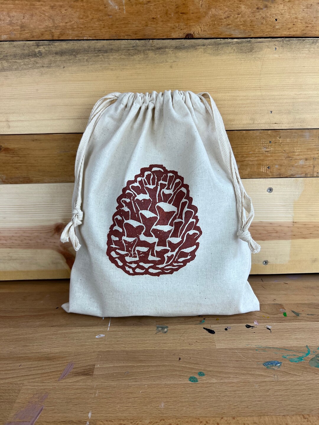Pine Cone Pull String Pouch Med brown Etsy