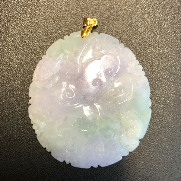 100% Natural and Untreated Lavender Green Jadeite Jade Fish Ruyi Pendant (FREE Ship Direct From USA)