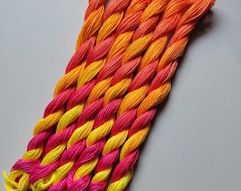 Neon Sunset 6/5, Embroidery Thread 100% cotton, 27 yards DMC size 5, Hand Dyed Color, embroidery, friendship bracelets, crafts