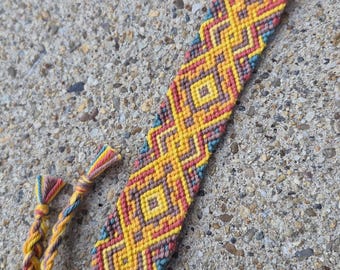 Aztec inspired, Friendship Bracelet,  marigold, rust, brown and blue