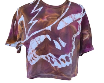 Woman's Small Crop Top, Batik Skull, Tie Dye T-shirt