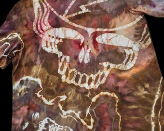 XL, Batik Skull, Tie Dye T-shirt, Earth Tones