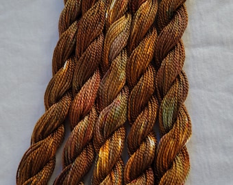 Embroidery Thread 100% cotton, 27 yards DMC size 5, Hand Dyed Color "Bronze Patina" 9/28