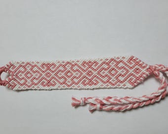 Symmetrical Dusty Pink & White Hand Knotted, cotton Bracelet