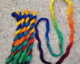 Embroidery Thread 100% cotton, 27 yards DMC size 5, Hand Dyed Color, embroidery, friends bracelets, craft "May Rainbow" 5/20