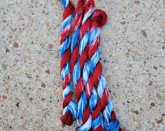 Embroidery Thread 100% cotton, 27 yards DMC size 5, Hand Dyed Color *Colors will vary from screen to screen "6/14 Chasing Liberty "