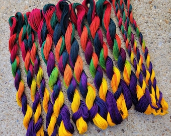 Embroidery Thread 100% cotton, 13& 27 yards DMC, Hand Dyed Color *Colors will vary from screen to screen "September's Jewel Rainbow"
