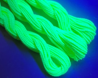 Embroidery Thread 100% cotton, 13 & 27 yards DMC, Hand Dyed Color *Colors will vary from screen to screen "UV Reactive Neon Yellow" 9/15