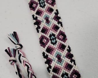 Stained Glass inspired Friendship bracelet. Purple, dusty blue, white & Black