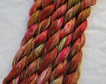 Embroidery Thread 100% cotton, 27 yards DMC size 5, Hand Dyed Color "Apple Picking" 9/28