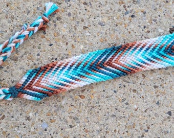 Teal & Brown  Feather Chevron, friendship, Bracelet, macramé, friend, love