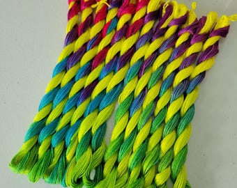 Electric Mermaid 6/5, Embroidery Thread 100% cotton, 27 yards DMC size 5, Hand Dyed Color, embroidery, friendship bracelets, crafts