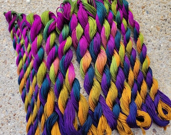 Embroidery Thread 100% cotton, 13 & 27 yards , Hand Dyed Color *Colors will vary from screen to screen "September's Autumn Rainbow"