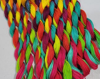 Embroidery Thread 100% cotton, 13 & 27 yards DMC, Hand Dyed, Color: "Hot Pink Rainbow"