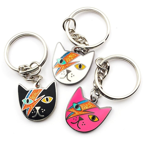 Cat Keyring · Mr Meowie Cat Keyring · Bowie Cat Keyring · Bowie Keyring · Mr Meowie Keyring · Ziggy · Glitter Black White Cat