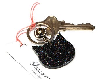 Cat Keyring · Black Cat Keyring with Glitter · Glitter Keyring · Cat Keyring with Bell