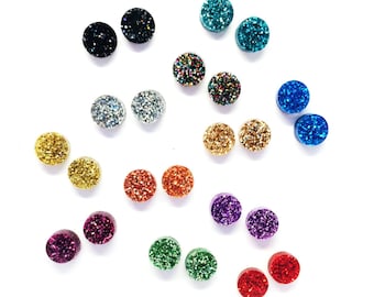 Tiny Glitter Dots · Glitter Stud Earrings · Colourful Glitter Studs · Rainbow Glitter Studs · Silver Glitter Studs · Small Glitter Studs 8mm