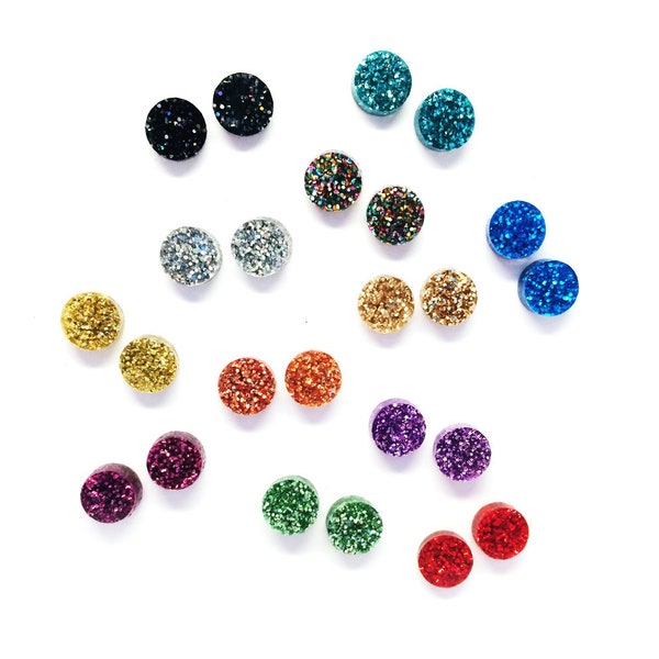 Tiny Glitter Dots · Glitter Stud Earrings · Colourful Glitter Studs · Rainbow Glitter Studs · Silver Glitter Studs · Small Glitter Studs 8mm