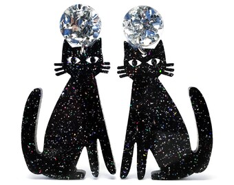 Black with holographic sparkles wood stud earrings 8mm