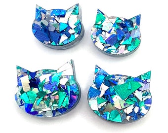 Glitter Cat Earrings · Glitzy Blue Glitter Cat Earrings · Glitter Cat Stud · Blue Cat Earring · 2 sizes · Cat Lover Gift