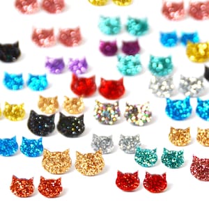 Glitter Cat Earring Cat Stud Earrings Cat Earrings Rainbow Glitter Cat Earrings Glitter Cat Earring Cat Lover Gift image 6