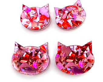 Glitter Cat Earrings · Glitzy Cat Earrings · Pink Red Glitter Cat · Glitter Cat Stud · Glitzy Glitter Cat · Cat Lover Gift