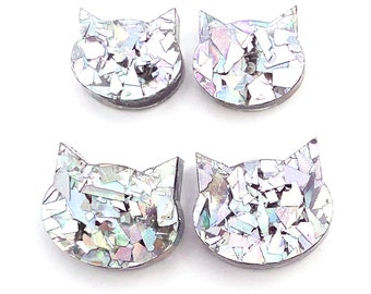 Glitter Cat Earrings · Glitzy Cat Earrings · Silver Glitter Cat Earrings · Glitter Cat Stud · Glitzy Glitter Cat · 2 sizes · Cat Lover Gift