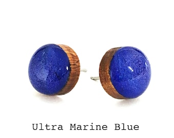Ultra Marine Blue Solid Colour Stud Earring · Blue Stud Earring · Royal Blue Stud · Paint + Resin Stud · Dot Stud · 3 sizes 8mm, 10mm & 13mm