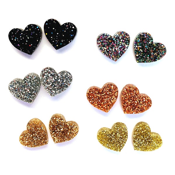 Glitter Herz Ohrstecker · I Heart You · Glitzer Herz Ohrringe · Neutral Glitter Herzen · Herz Ohrstecker · Herz Ohrringe · I Heart You · 13mm