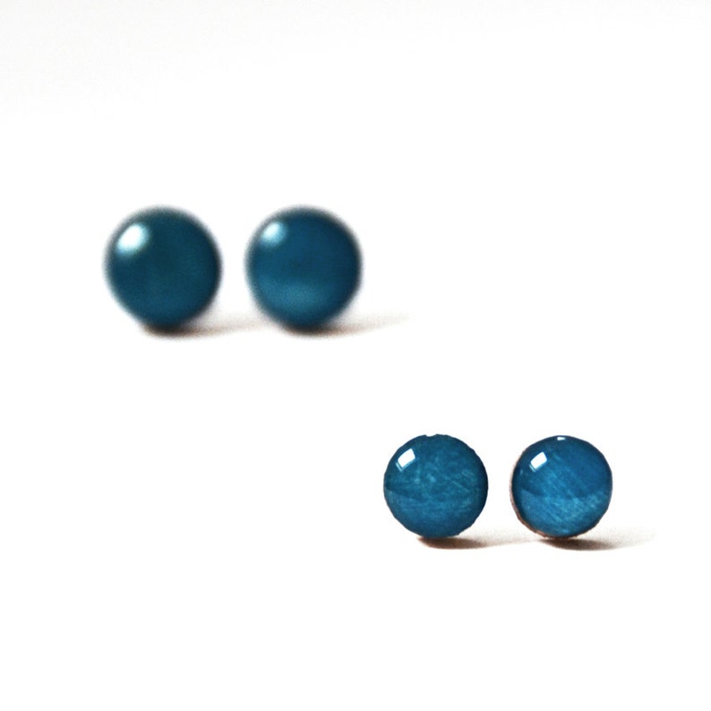 Cobalt Blue Stud Earring Blue Stud Earring Medium Stud Earring Paint Resin Stud Dot Stud 3 sizes 8mm, 10mm & 13mm image 3