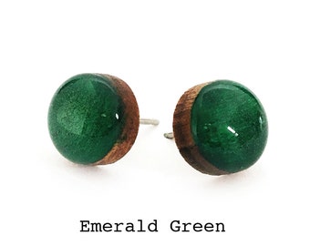 Emerald Green Solid Colour Stud Earring · Green Stud Earring · Emerald Green Stud · Paint + Resin Stud · 3 sizes 8mm, 10mm & 13mm