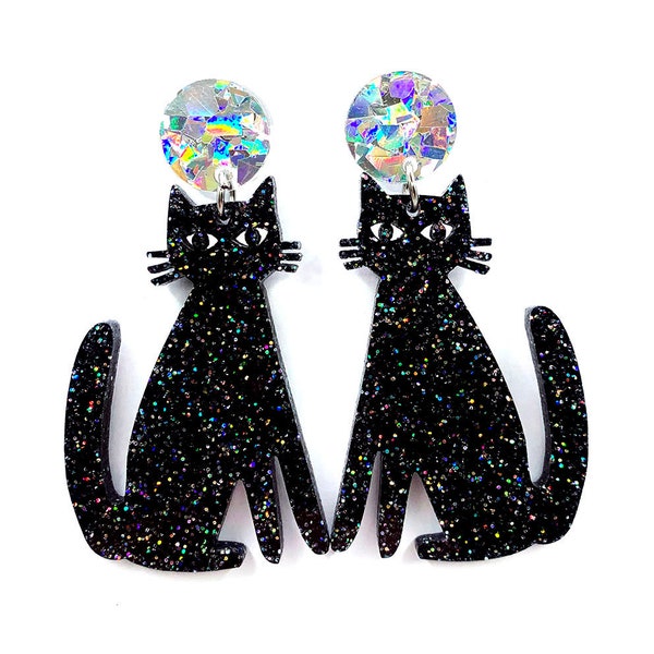 Cat Earrings · Black Glitter Cat · Cat Dangle Earring · Glitter Cat Earring · Cat Drop Earring · Black Cat Earring · Cat Lover Gift