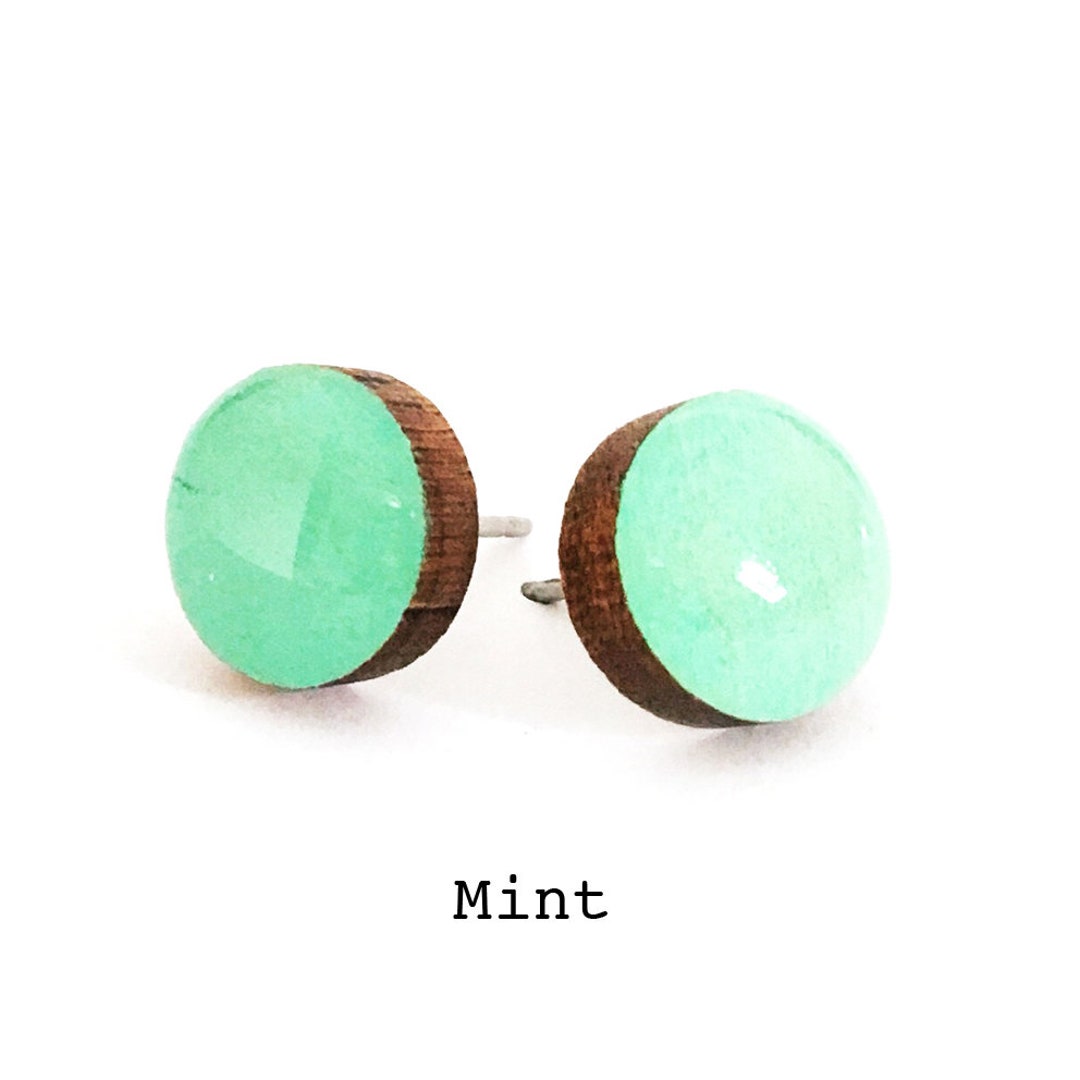 Mint Green Solid Colour Stud Earring Light Green Earring Mint Green Stud Paint Resin Stud 3