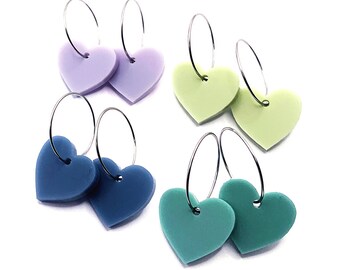 Heart Earring · I Heart You Earring · Mini Heart Hoop · Pastel Heart · Earthtone · Acrylic Hoop Earring · Mini Heart · Cool Tones