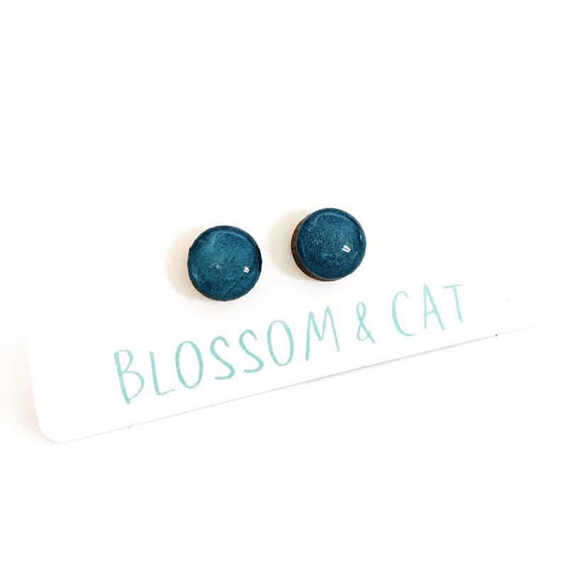 Cobalt Blue Stud Earring Blue Stud Earring Medium Stud Earring Paint Resin Stud Dot Stud 3 sizes 8mm, 10mm & 13mm image 4