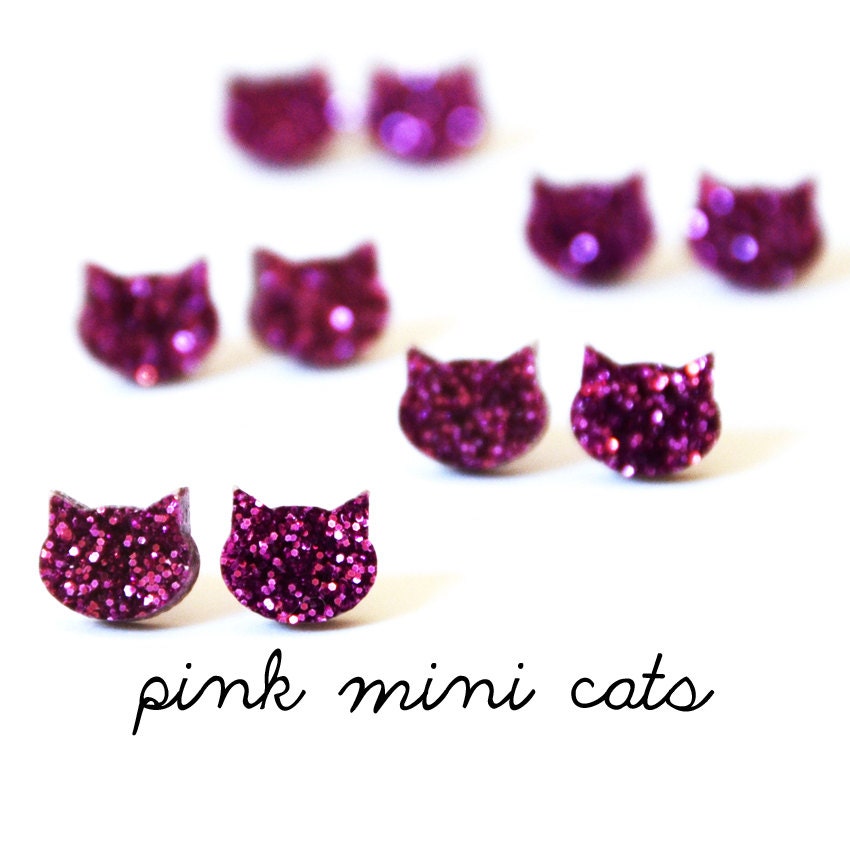 Glitter Cat Studs Pink Cat Studs Cat Earrings Pink Etsy Australia