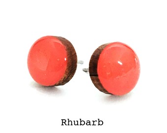 Rhubarb Solid Colour Stud Earring · Rhubarb Pink Red Stud Earring · Rhubarb · Paint + Resin Stud · 3 sizes 8mm, 10mm & 13mm