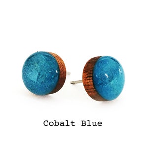 Cobalt Blue Stud Earring Blue Stud Earring Medium Stud Earring Paint Resin Stud Dot Stud 3 sizes 8mm, 10mm & 13mm image 1