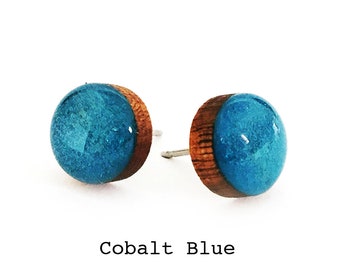 Cobalt Blue Stud Earring · Blue Stud Earring · Medium Stud Earring · Paint + Resin Stud · Dot Stud · 3 sizes 8mm, 10mm & 13mm