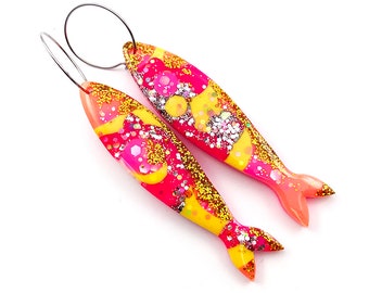 Resin Sardine Earring · Fish Earring · Hand Poured Resin · Multi Coloured Fish Earring · Coral Garden · Sardine 15