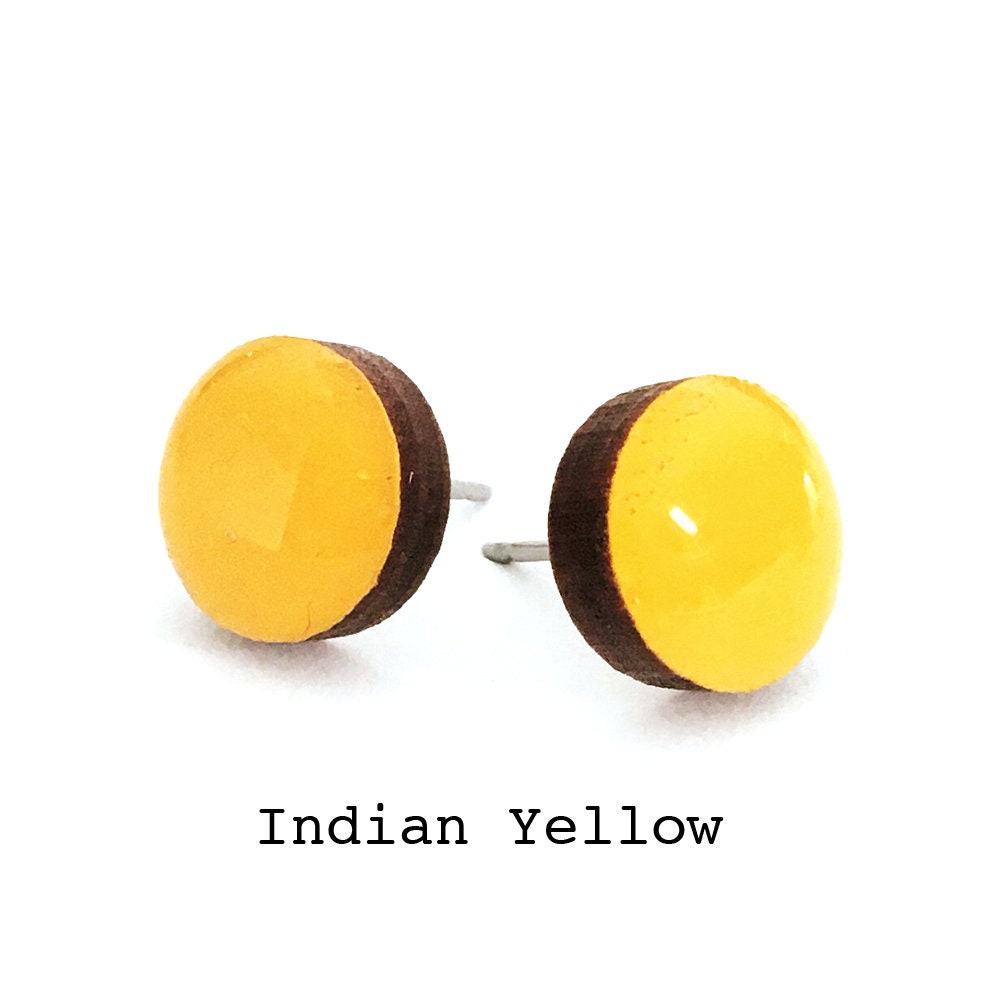 Indian Yellow Solid Colour Stud Earring * Golden Yellow Stud * Warm Yellow Stud * Paint + Resin Stud * 3 sizes 8mm, 10mm & 13mm