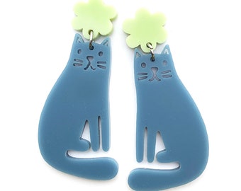 Cat Earrings · Flower Cat · Cat Dangle Earring · Cat Earring · Cat Drop Earring · Statement Cat Earring · Colourful Cat · Bluestone