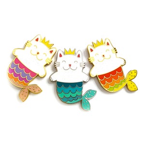 Cat Pin · Glitter Enamel Cat Pin · Purrmaid · Mermaid · Meowgical · PurMaid · Cute Cat · Cat Brooch · White Cat · Mermaid Tail · Cat