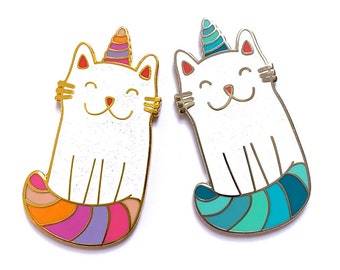 Cat Pin · Glitter Cat Pin · Glitter Caticorn · Meowgical Unicorn Cat · Cute Cat · Cat Brooch · White Cat · Rainbow Cat · Cat Lover Gift