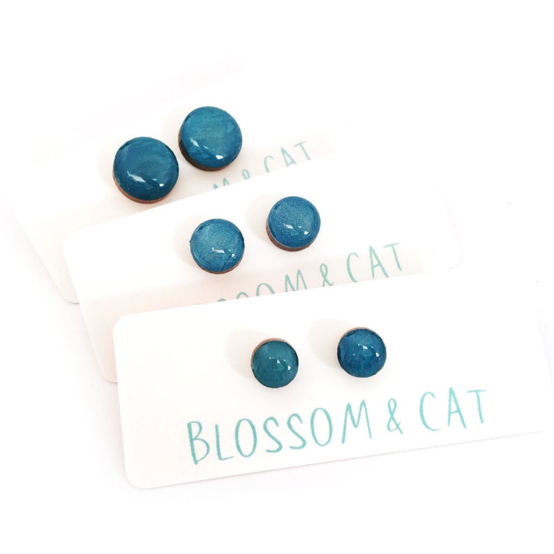 Cobalt Blue Stud Earring Blue Stud Earring Medium Stud Earring Paint Resin Stud Dot Stud 3 sizes 8mm, 10mm & 13mm image 5