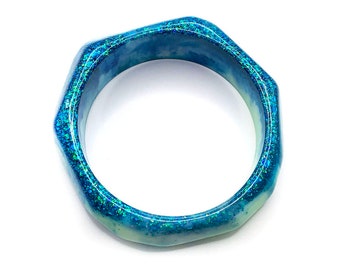 Resin Bangle, 68mm, Blue Glitter Irregular Shape Bangle, Hand Poured Resin, Colourful Bangle, Lexi Bangle (no 7)