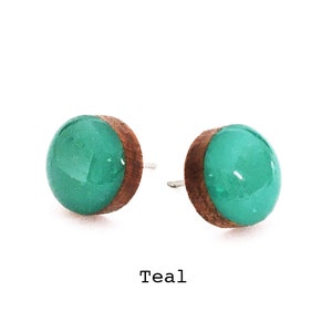 Teal Solid Colour Earring · Teal Stud Earring · Teal Blue Stud · Paint + Resin Stud · Dot Stud · 3 sizes 8mm, 10mm & 13mm
