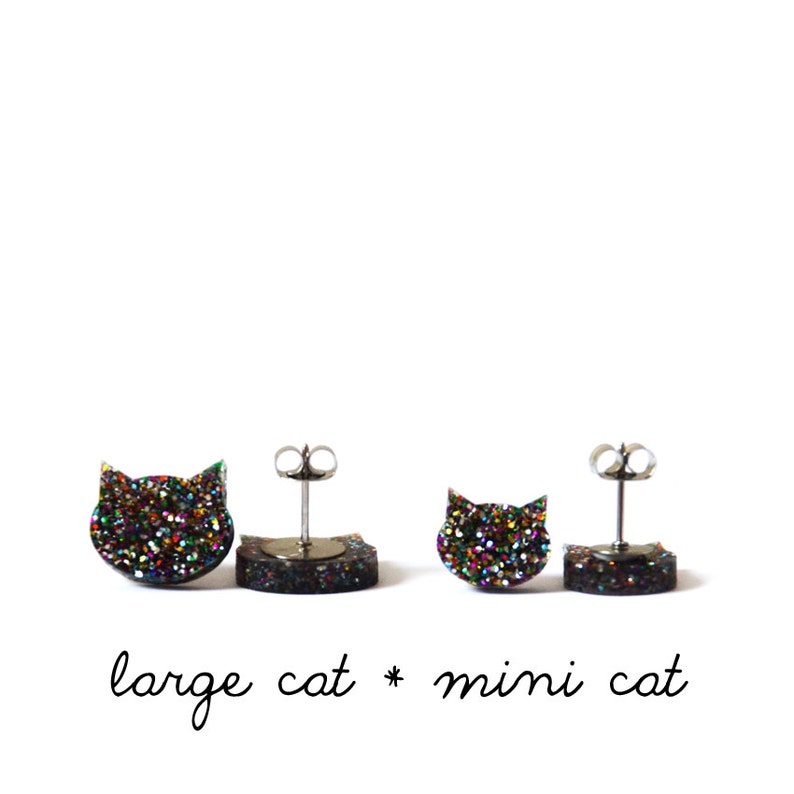 Glitter Cat Earring Cat Stud Earrings Cat Earrings Rainbow Glitter Cat Earrings Glitter Cat Earring Cat Lover Gift image 5